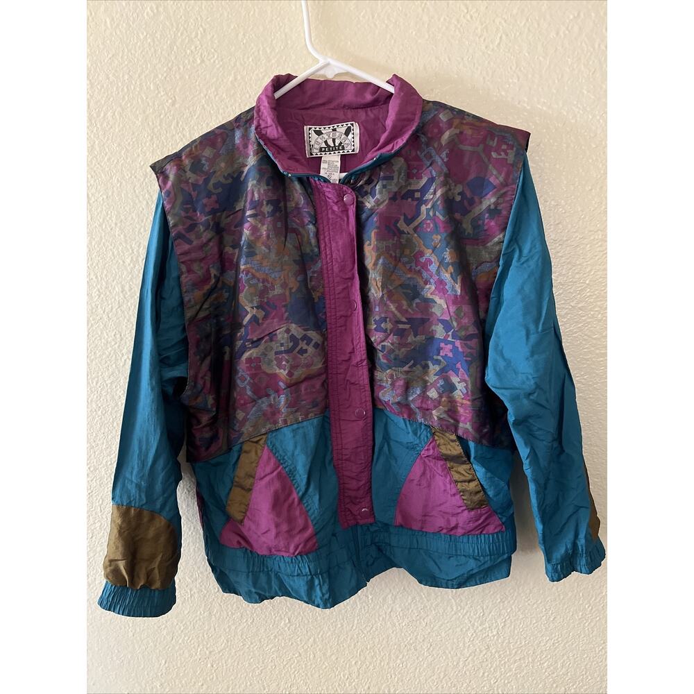 SUNTERRA Womens Vintage Multicolored Windbreaker Zip Up Jacket Size Petite Large
